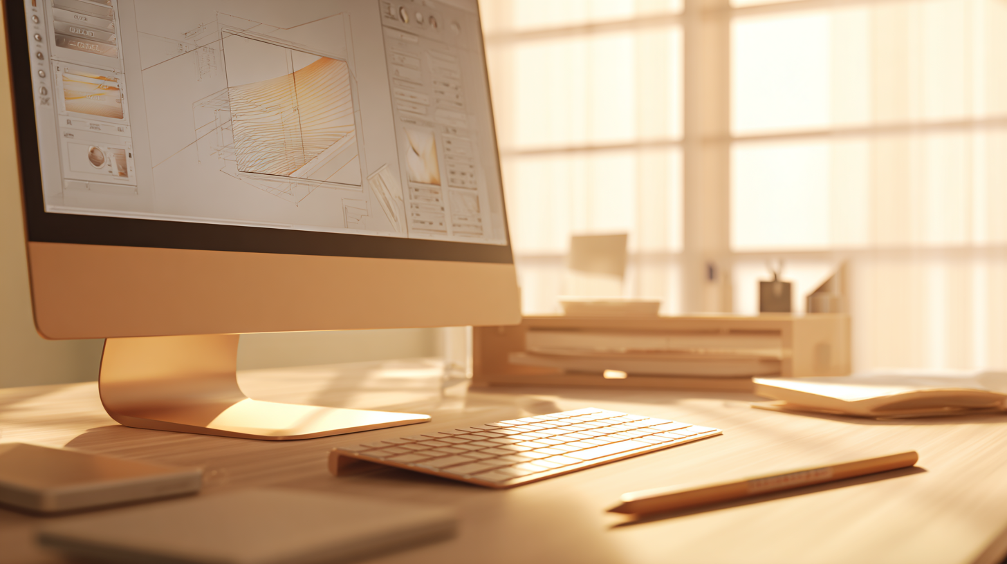 Designer workstation with custom dashboard on screen